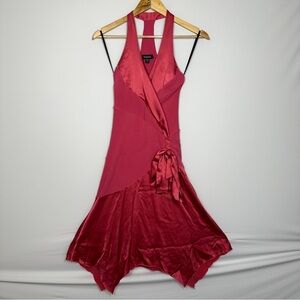 Vintage 90s Y2K BeBe Dress XS Pink Satin Babydoll Asymmetric Fairy Whimsigoth